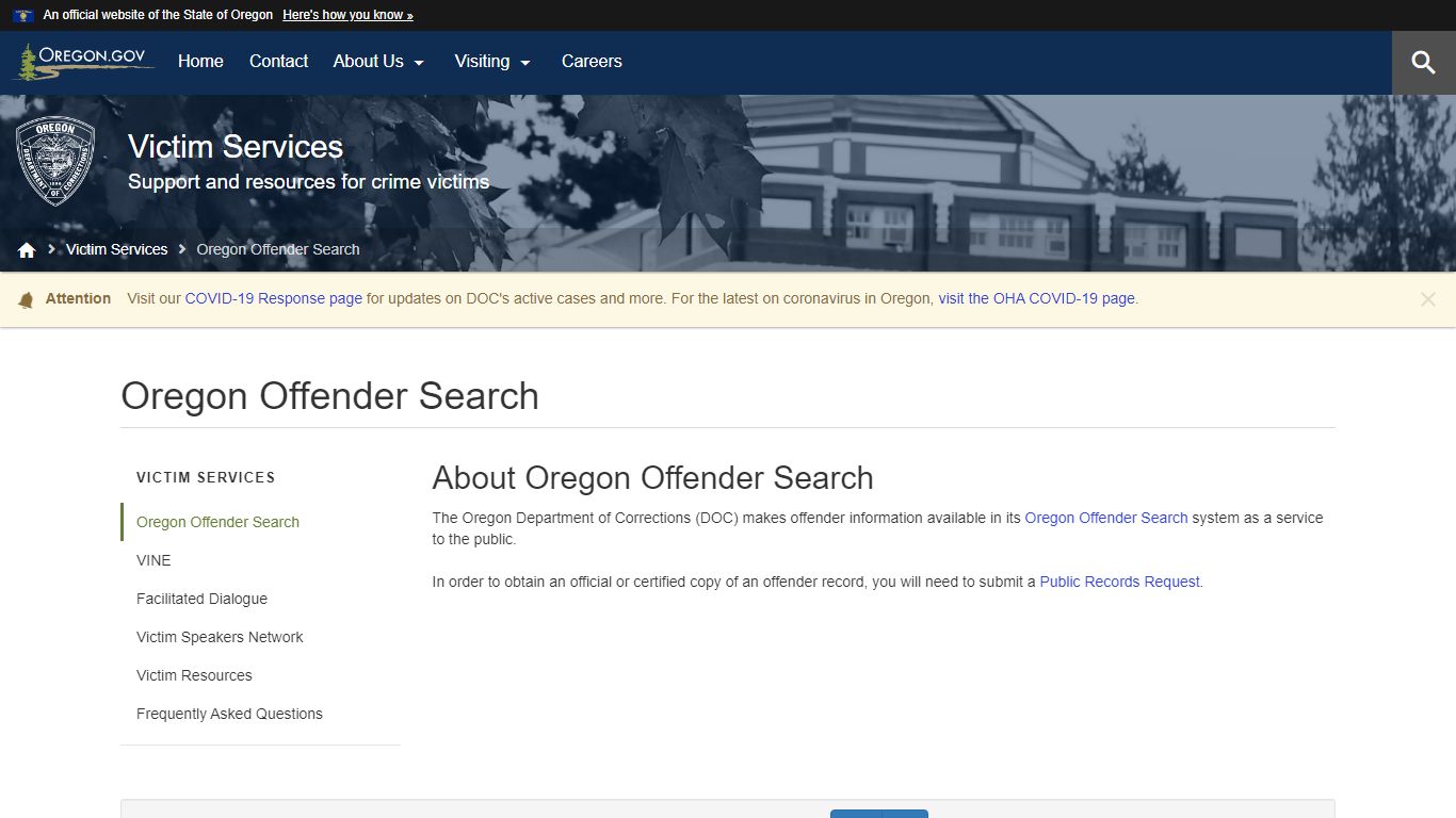 Department of Corrections : Oregon Offender Search : Victim Services ...