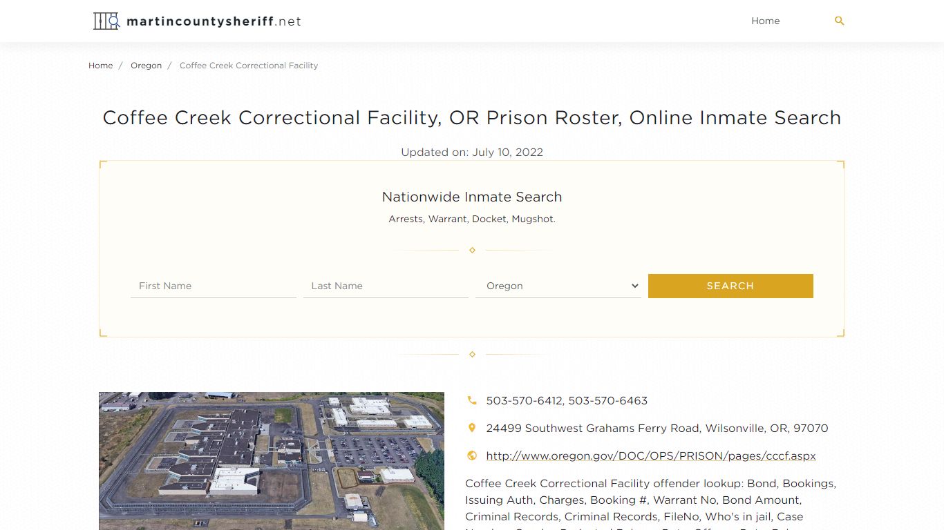 Coffee Creek Correctional Facility, OR Prison Roster, Online Inmate ...