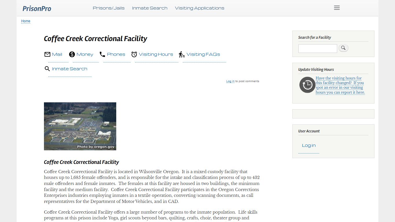 Coffee Creek Correctional Facility Visiting hours, inmate phones, mail